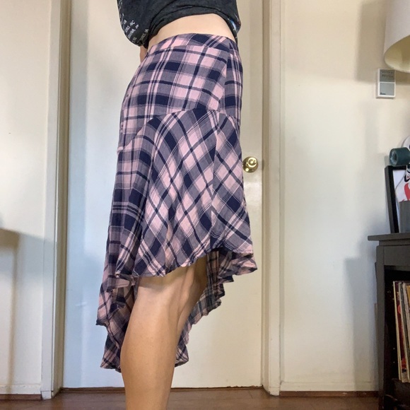 Pink and Blue Plaid Asymmetrical Skirt - Picture 6 of 11
